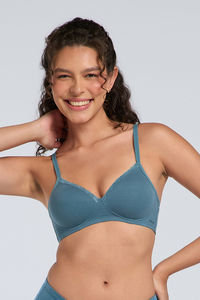 Amante Cotton Casuals Padded Non-Wired Solid T-Shirt Bra - Aegean Blue — thumbnail 1